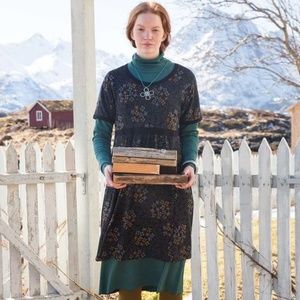 Gudrun Sjoden Black Floral Hortensia Dress Tunic M Organic Cotton Lagenlook